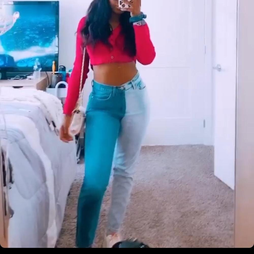Nasty Gal Two tone high waisted mom jeans